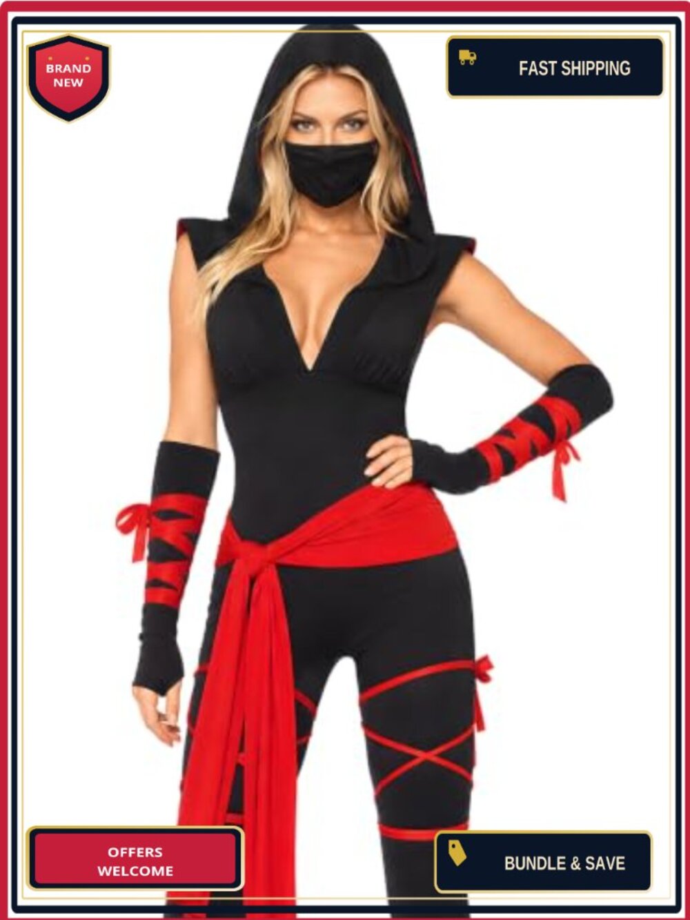 4 Piece Deadly Ninja Costume Hooded Jumpsuit Cosplay Halloween